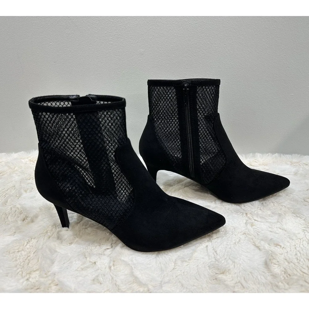 ALFANI Womens Black Mesh Jamari Pointed Toe Stiletto Zip-Up Dress Boots Size 8‎